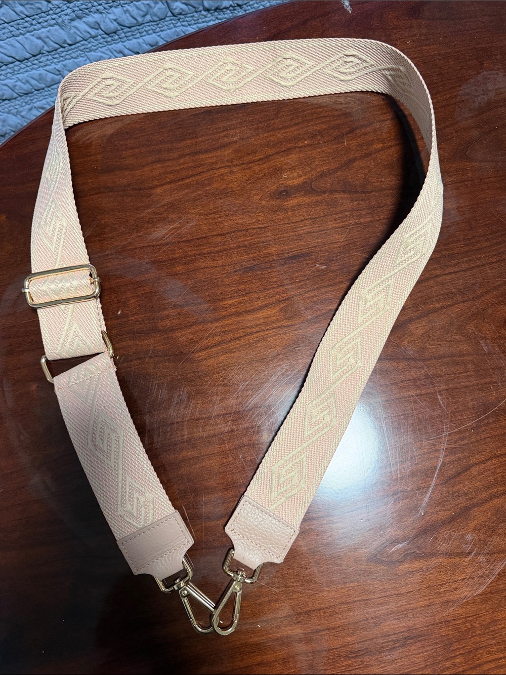 Adjustable Pink Woven Bag Strap with Gold Hardware